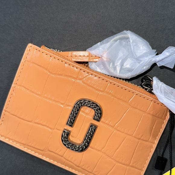 🔥🔥NEW Marc Jacobs Orange Croc Embossed Leather Snapshot Zip Wallet Card Holder - Picture 4 of 5